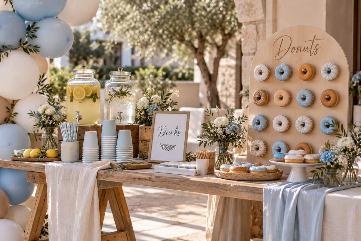 From refreshing drinks to sweet treats, every detail is thoughtfully styled to celebrate a beautiful new beginning